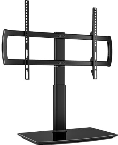 Universal Swivel TV Stand/Base Table Top TV Stand 32 to 70 inch TVs 80 Degree Swivel, 4 Level Height Adjustable, Heavy Duty Tempered Glass Base, Holds up to 40kgs Screens, HT04B-002P