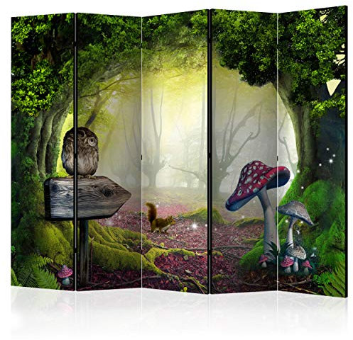 decomonkey Paravent Raumteiler Innen Wald 225x172 cm 5 Teilig Beidseitig Room Divider Wall Raumteiler Stehend Trennwand Sichtschutz Spanische Wand Sichtschutzwand Wohnzimmer Holz Baum Tiere