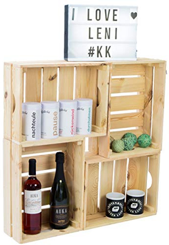 Kistenkolli Altes Land Set med 4 grönsakslådor, stapellådor, stapellådor, trälåda, vinlådor, fruktlådor, hållbar, FSC-certifierad (set om 4, 30 x 40 x 15, natur)