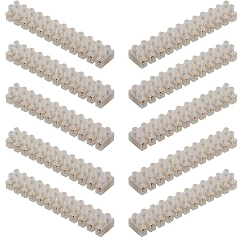 GTSE 10 Pack of 12 Way 5 Amp Electrical Connector Block, 115mm Length, White Terminal Block Electrical Connector Strips