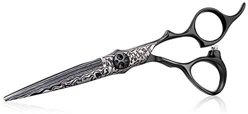 PURPLEBIRD 6 Inch Professional Barber Scissors, Japanese Stainless Steel, Black, Modern Style, Right Handed, Haircutting Shears for Men Women and Kids