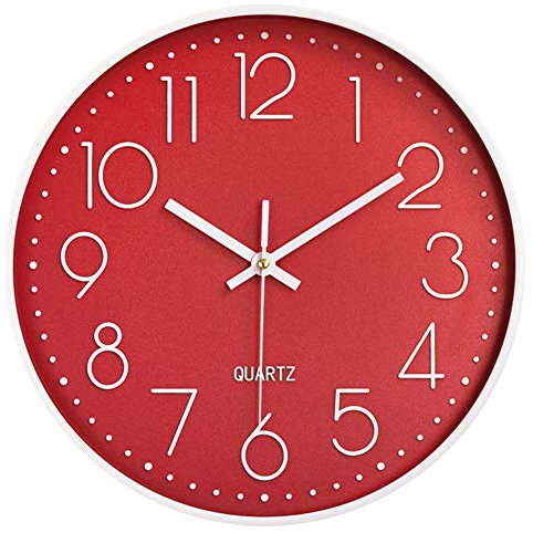 Taodyans 12 in Silent Wall Clock Kitchen Clock Quartz Battery Operated Round Modern Home Decor Clock for Living Room Office Class Room Bedrooms (Red)
