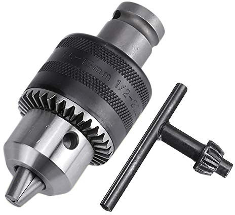 Mesee 1.5-13mm Capacity 1/2-20UNF Mount Drill Chuck with Chuck Key and 1/2 Inch Square Female Adapter for Air Impact Wrench Converter Conversion Tool
