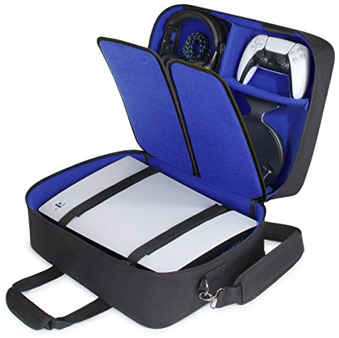 USA Gear PS5-Hülle - Konsolenhülle Kompatibel mit PlayStation 5 und PS5 Digital Edition mit anpassbarem Interieur für PlayStation Controller, PS5-Spiele, Gaming-Headset und Zubehör (Blau)