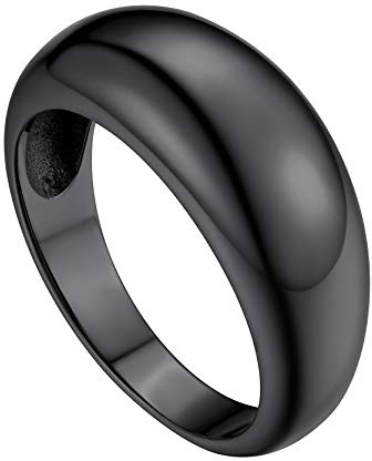 GoldChic Modischer Glänzend Poliert Siegelring aus Edelstahl Breite 8.8mm Schlichte Mode Verlobungsband Stapelbarer Gewölbtes Ehersband Ringgröße 56.5（18.1） in Schwarz für Damen Frauen