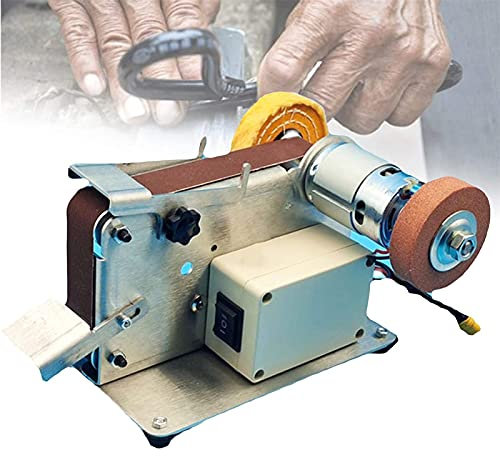 Mini Belt Sander Grinder,Home Desktop Polishing Machine,Adjustable Speed,Automatic Tensioning Belt with Polishing Wheel, Polishing Disc, 10 Abrasive Belts, Metal Working DIY Tool (Color : 895 motor)