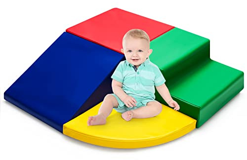 DREAMADE Module de Motricité en Mousse pour Enfant, Blocs de Construction avec Escalier et Toboggan à Différentes Formes & Couleurs, Jouets Éducatifs pour Maison, École Maternelle (Multicolore3)