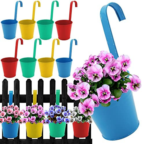 My-goodbuy24 Hängetopf Pflanztopf Übertopf zum Aufhängen - 12er Set - BUNT Zink Blumentopf Kräutertopf für Balkon Garten Zaun Geländer