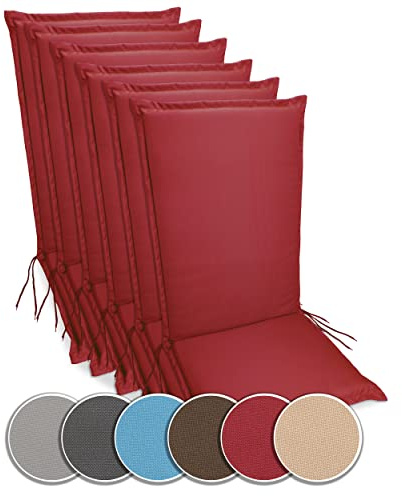 sunnypillow 6er Set Hochlehner Auflagen Wasserdicht 120 x 50 - Polsterauflage extra Dicke 9cm - Sitzauflagen für Gartenmöbel, Sitzpolster für Gartenstuhl - Sitzkissen Outdoor - Stuhlauflage Rot