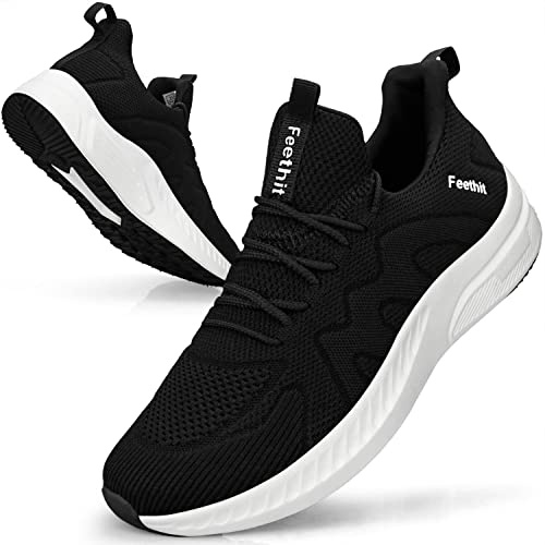 Feethit Mens Running Shoes Slip on Walking Tennis Shoes Lightweihgt Breathable Non Slip Fashion Sneakers for Work Gym Travel Black White 11