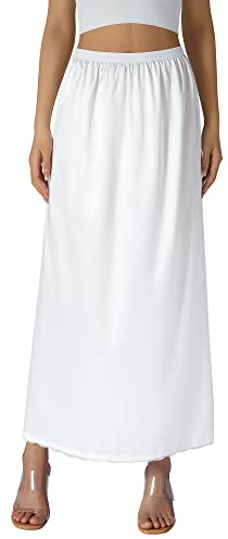 XIXIMAON Jupon Dentelle Femme sous Robe Jupe Longue Lingerie sous-Vêtements Taille Élastique (Blanc, S)
