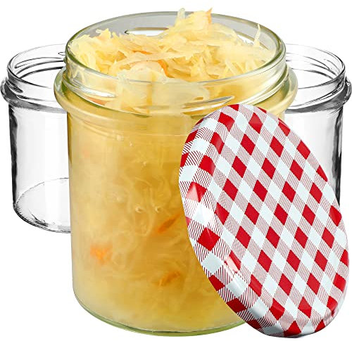 KADAX Lot de 100 pots à confiture 350 ml, avec couvercle à visser, bocaux à miel, pots de conservation pour champignons, confitures, miel (rouge à carreaux)