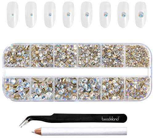 Beadsland Strasssteine für Makeup,8 Größen 2500pcs Kristall flache Rückseite Strasssteine Gesicht Edelsteine für Nägel Handwerk mit Pinzette und Wachsstift,Blauer Mondlicht,SS4-SS30