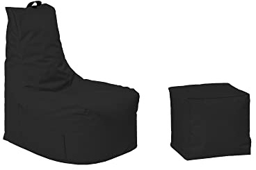 Momiralland Komfort Sitzsack XL - XXL mit Hocker Sitzkissen BodenKissen Sessel In- & Outdoor geeignet Gaming Sitzsack für Erwachsene und Kinder (Schwarz, XL - Durchmesser 75 cm)