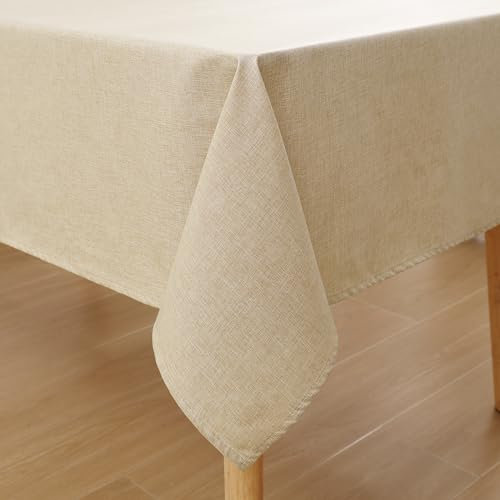 Homaxy Leinenoptik Tischdecke Abwaschbar Lotuseffekt Eckig 100 x 140 cm Tischtuch Leinendecke Wasserabweisend Tafeldecke Tischwäsche Fleckschutz, Cream