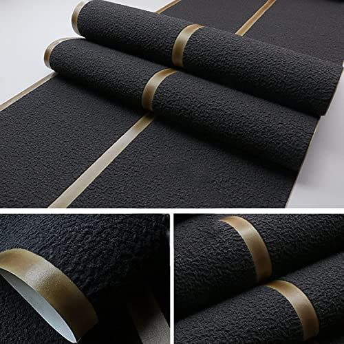 EEYZD Dicke Vliestapete aus Wildlederimitat, moderne 3D-Tapetenrolle mit Flock, nicht selbstklebend, geeignet für Schlafzimmer, Wohnzimmer, TV-Hintergrund,Schwarz,0.53m x 10m