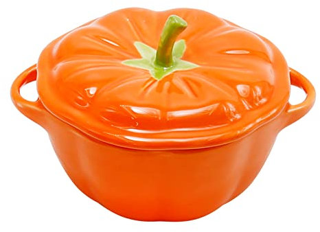 NIKUJUGA Ciotola a forma di zucca da 400 ml, ciotola in ceramica con coperchio, stoviglie di Halloween per il giorno del Ringraziamento Autunno Zucca Evento Halloween Zucche Party Accent