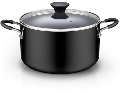 Cook N Home Nonstick Stockpot with Lid 6-QT, Professional Deep Cooking Pot Cookware Casserole with Glass Lid, Black
