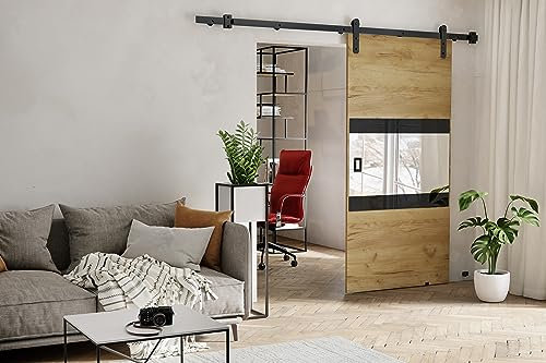 KIER FURNITURE MIA Schiebetür – Schiebetür Komplettset Schiene Komplettset Mit Tür – Zimmertüren Mit Zarge Komplett - B86xH205xT1,6 cm - Eiche Craft