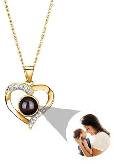 Pekdi Personalisierte Foto Halskette Projektion Kette mit Bild im Stein, Projektionskette mit Foto 925 Silber Herz Anhänger Ich liebe dich Schmuck Geschenke für Freundin Mutter Ehefrau
