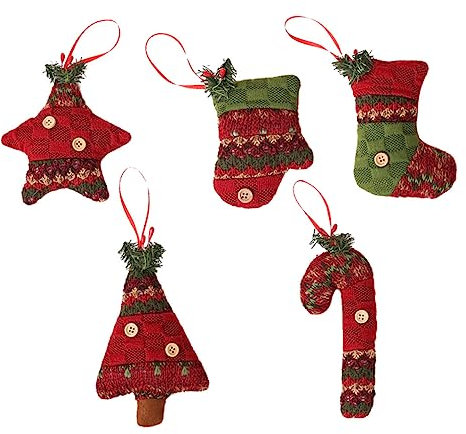 NOLITOY 5 Stück Weihnachtsbaum Ornament Aus Stoff Mit Weihnachtlichen Motiven Klassische Farben Zum Aufhängen An Baum Fenster Tür Oder Wand