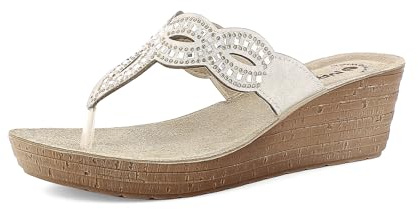 inblu Femme Ciabatte Donna Infradito Con Zeppa E Strass, Plantare in Vera Pelle, Dal 35 Al 41 Sandale Glissante, Glace, 40 EU