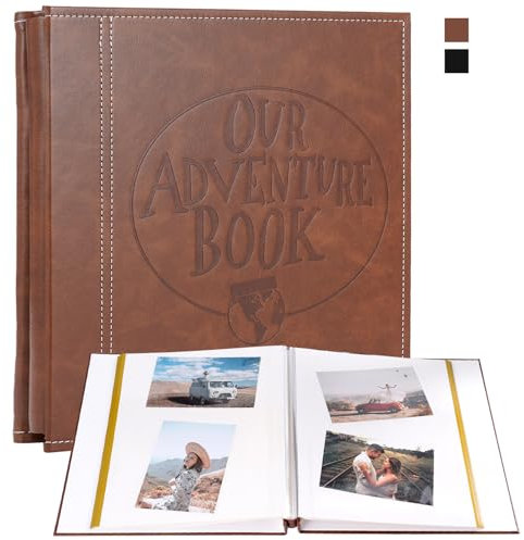Self Adhesive Large Photo Albums 40 pages, Our Adventure Book Leather Hardcover Wedding Album, Personalised Photo Scrapbook for Anniversary, Holds 3X5, 4X6, 6X8, 8X10 Photos, Brown