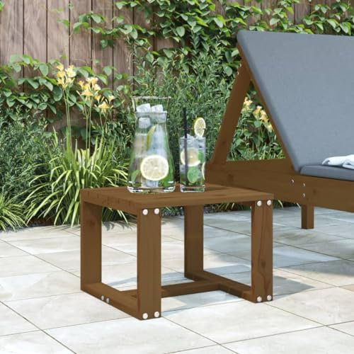 KLYEON Garten-Beistelltisch Honigbraun 40x38x28,5 cm Massivholz Kiefer,KiefernholzGartentisch: Rustikaler Beistelltisch für Garten, Balkon und Terrasse Gartenmöbel & Zubehör