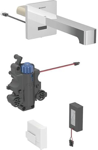 Robinetterie de lavabo Geberit Brenta, saillie 170mm, avec mitigeur thermostatique, alimentation par pile, pour boîtier de fonction encastré, 116.278.21.1, Couleur: Chromé brillant