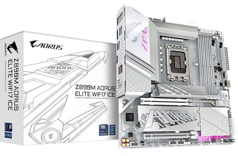 GIGABYTE Z890M AORUS Elite WIFI7 Ice Motherboard - Unterstützt Intel Core Ultra (Serie 2) CPUs, 12+1+2 Phasen VRM, bis zu 8800MHz DDR5 (OC), 1xPCIe 5.0 + 2xPCIe 4.0, Wi-Fi 7, 2.5GbE LAN