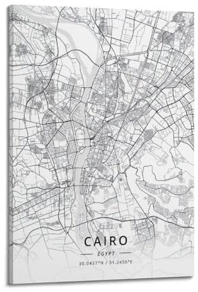 Poster con mappa della città, Il Cairo, Egitto, poster decorativo da parete su tela, stampa artistica su tela, poster decorativo moderno, per camera da letto, per camera da letto, 40 x 60 cm