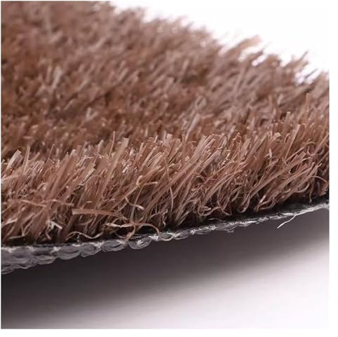 Alfombra de césped artificial, antidesprendimiento de 1 pulgada de grosor, con agujeros de drenaje, decoración de balcón recortable, alfombra de césped artificial realista (marrón, 23.64 x 47.28
