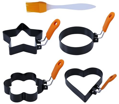 Buerfu Moldes para huevos escalfados para huevos fritos, anillos para cocinar huevos de acero inoxidable, Moldeador de huevos fritos, Moldeadores de panqueques antiadherentes para huevos fritos,