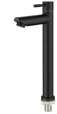 Robinet de lavabo de cuisine froid simple surélevé à ouverture rapide en acier inoxydable, robinet de lavabo de comptoir de salle de bains(Black)