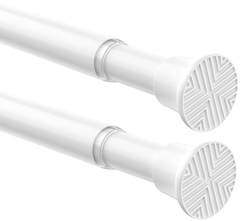 Zipglo 2 PCS Extendable Curtain Poles 59-120 cm, Tension Rods for Curtains Adjustable Shower Curtain Poles No Drilling Spring Loaded Curtain Rod Shower Rail for Bathroom Window Door Wardrobe, White
