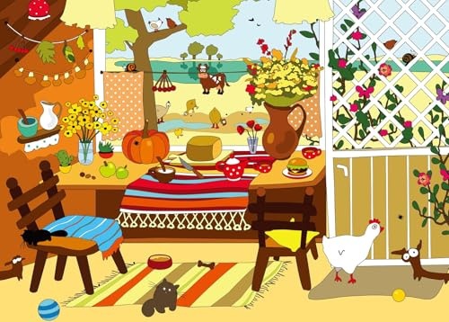 Bullglesup Puzzle pour adultes 1000 pièces, Cozy House, avec poster, pièces parfaitement imbriquées, lettres à l'arrière, pas de poussière, cadeau pour personnes âgées (70 x 50 cm)