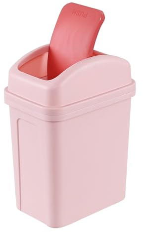 Buyitt 7 L Plastic Small Garbage Bin with Swing Top Lid, Bathroom Trash Can, Pink