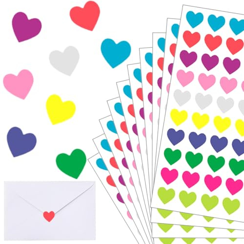 Herz Aufkleber, 600 Stück, Glitzer Herz Sticker, Selbstklebend Herzform Sticker Etiketten für Scrapbooking, Umschläge, Dekoration, Valentinstag, Geschenkverpackungen, DIY-Kunsthandwerk (Mehrfarbig)