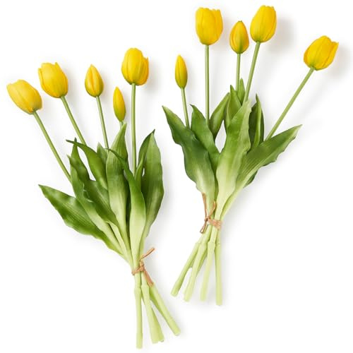 Tulipani artificiali, 40 cm, fiori in lattice realistici al tatto, bouquet rosa e bianco con 15 steli per la decorazione della casa (10, giallo)