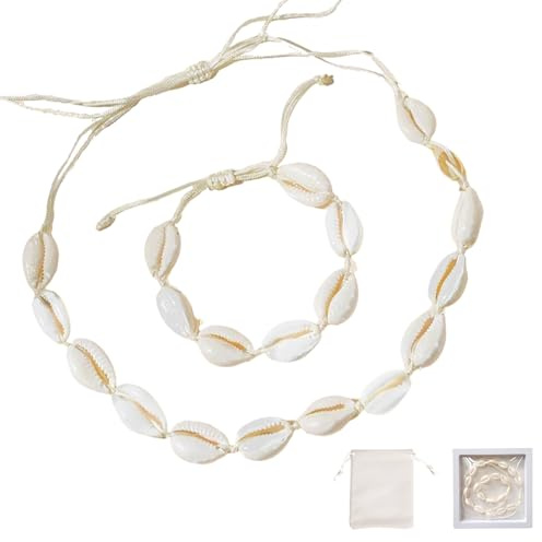 Nsawtasche 2 Stück Muschelkette Halskette Set - Verstellbare Naturmuschel-Ketten für Damen & Herren, ideal für Strandurlaub und Meeresthema