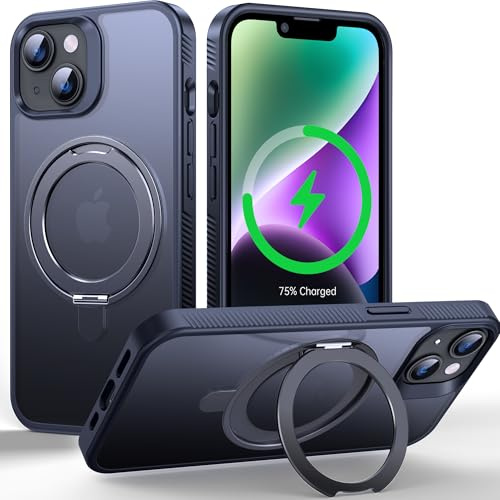 Supdeal Cover Supporto Magnetica per iPhone 13/14, 6,1 Pollici, Nero | 360° Regolabile Anello Stand, Compatibile con MagSafe, Edge Antiscivolo, Custodia Silicone Antiurto