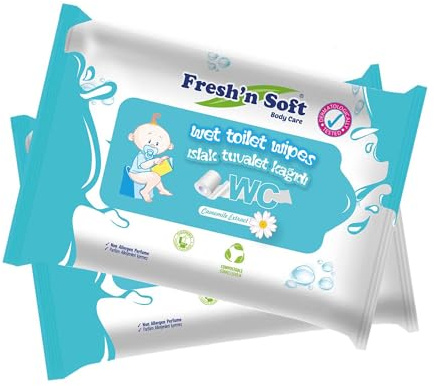 Flushable Wet Toilet Wipes for Kids with Chamomile Extract, Flushable Wipes for Daily Use (2 Pack / 120 Count)