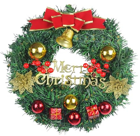 Türkranz Weihnachten, 30cm Weihnachtskranz Tür Fenster & Wand Christmas Decorations, Künstlicher Weihnachts Türkranz mit Beeren, Weihnachtsdeko für Innen & Außen, Tischdekoration