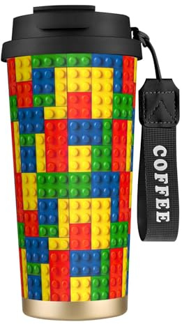 JEJEA Colorful Brick Print Stainless Steel Insulated Mugs, Double Wall Coffee Cups, Coffee Travel Mug for Home Office
