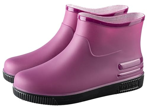 Botas de goma impermeables para mujer, botas de agua de media altura, antideslizantes, transpirables, cómodas, de jardín, para pesca, exteriores, morado, 37 EU Ancho