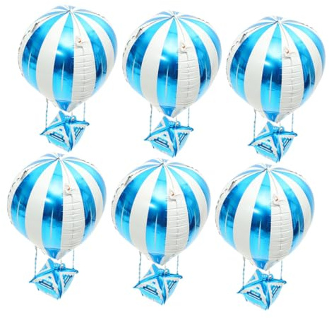 VICASKY 6 Palloncini in Foil a Forma di Pallone Aerostatico 4D Blu Decorazione per Feste di Compleanno e Shower Palloncini in Alluminio Resistenti e Facili da Gonfiare
