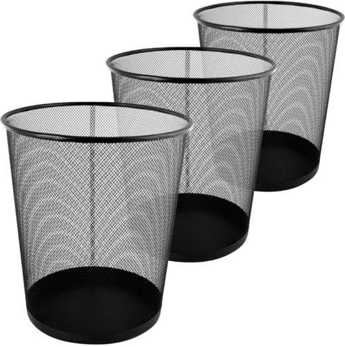 LIVINJA Papierkorb Set 3er Mülleimer Büro, 20L Fassungsvermögen, Schwarz, Metall-Drahtgeflecht, Zylindrisch, Durchmesser 29 cm, Höhe 34,5 cm, Stabiler Boden, für Papierabfall