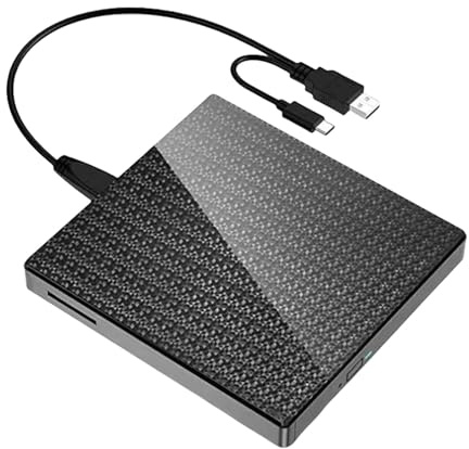AOOOWER Unità DVD esterna con hub USB 3.0 e lettore di schede SDTF Masterizzatori ad alta velocità per computer portatile Desktop Plug and Play Multifunzione antiurto Dvds esterno Burners Case