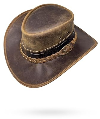 Albsales Lederhut Western Cowboy – Outdoor Hut Reiten, Wandern & Abenteuer Shadow Brown