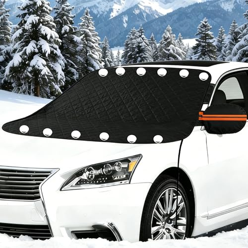 LEBOKJ Groß Auto Windschutzscheibenabdeckung mit 12 Magneten & 2 Haken – Frostschutz für Auto, SUV & Van – Schützt vor EIS, Schnee, Frost & Staub (Schwarz, 238x148cm)